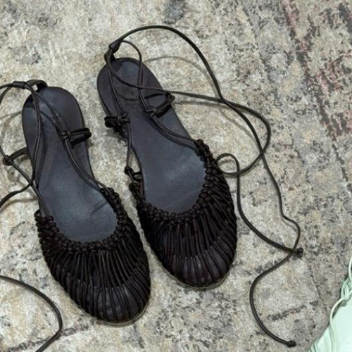 羊皮版~小衆重工手工編織涼鞋復古真皮纏繞綁帶涼鞋棕色包頭涼鞋