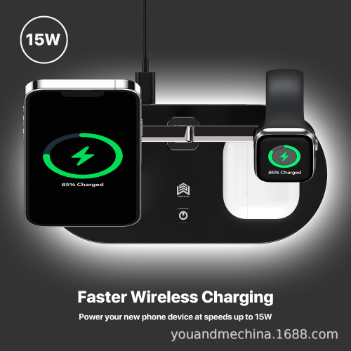 新款磁吸三合一無線充電器 適用於iPhone14手機 手錶 耳機多合一