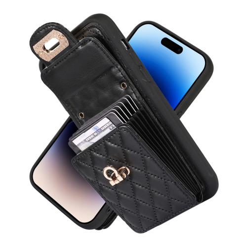 iPhone15斜背手機殼新款適用蘋果13風琴插卡手機皮套小香風保護套