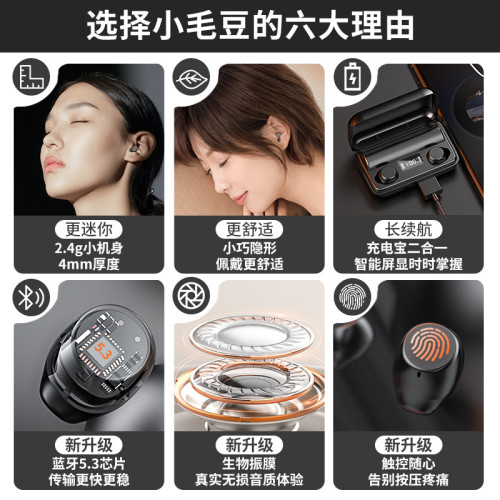 新款小毛豆藍牙耳機迷你隱形小巧雙耳睡眠耳機超長續航