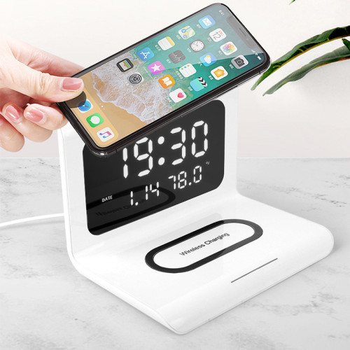 桌面閙鍾無線充電器 多功能充電器時鍾功能三合一時鍾無線充 