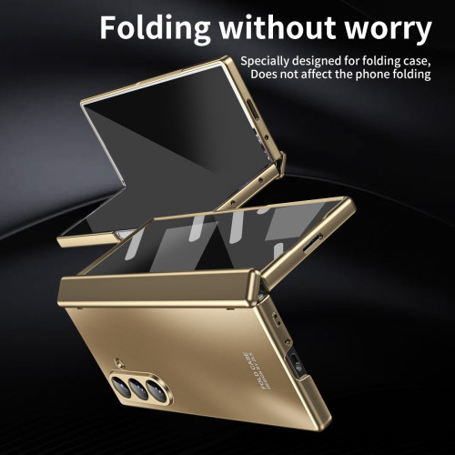 適用三星fold7手機殼FOLD5摺疊螢幕純色電鍍fold4全包防摔保護殼5G