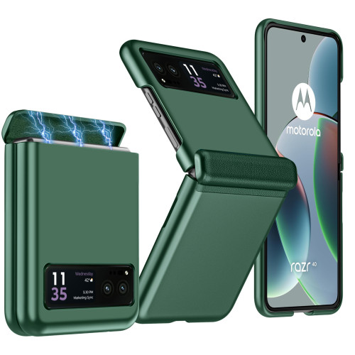 適用摩托羅拉Razr40手機殼膚感噴油皮革殼膜中軸鉸鏈Ultra保護套
