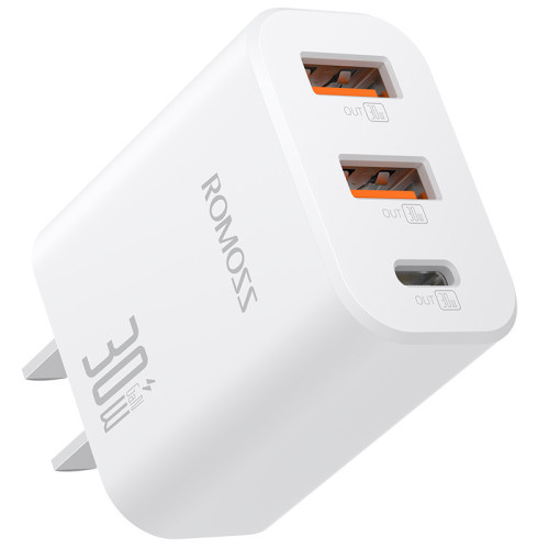 羅馬仕充電頭PD30W三口氮化鎵充電器適用蘋果華爲小米手機快充頭
