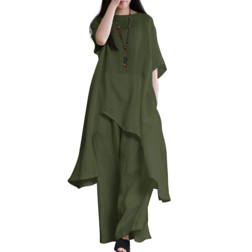 2025大碼韓版女裝2件套休閒裝運動服套裝短袖O領上衣長褲