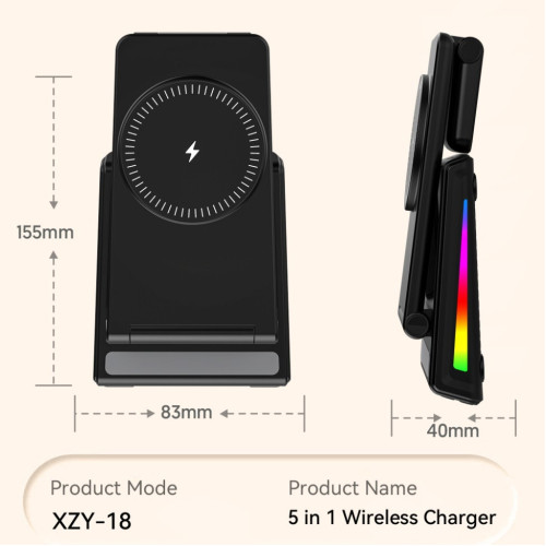 新品三合一無線充電器桌面折曡磁吸時鍾閙鍾RGB燈多合一無線快充