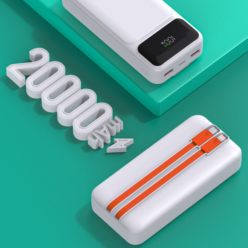 實標兩萬安培2萬自帶線行動電源66W+PD快充數顯3C認証20000充電寶