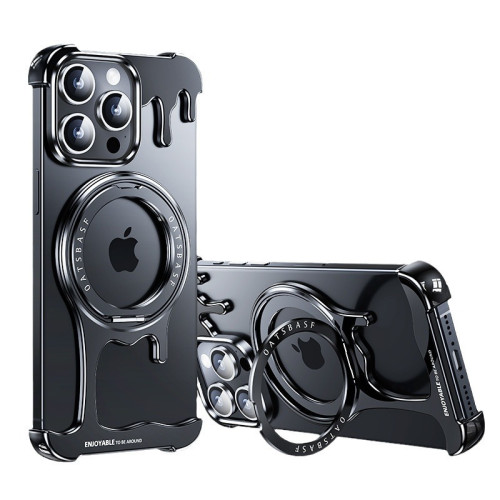 液態金屬殼適用蘋果16pro手機殼無邊框iphone14磁吸旋轉支架