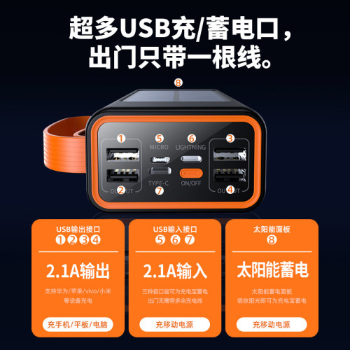 速髮超大容量太陽能充電寶50000安培快充戶外露營燈行動電源
