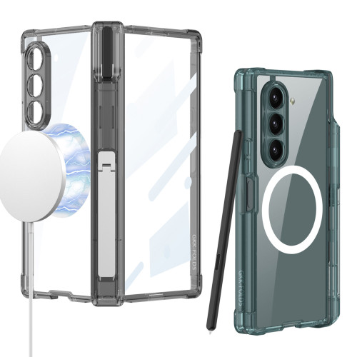 適用三星zfold5手機殼氣囊磁吸無線充個性筆筒鉸鏈全包支架折曡殼