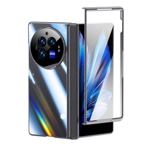 適用VIVOXFold3手機殼膜一體電鍍透明軸全包鉸鏈保護pro支 架皮套