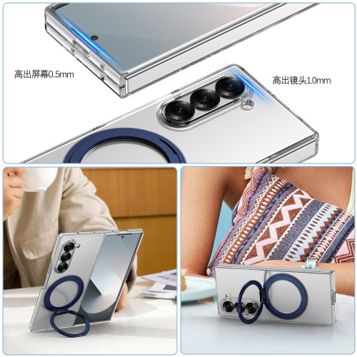 適用三星Z fold7透明手機殼360旋轉支架無線充電防摔