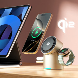 新款qi2旋轉無線充電器磁吸手機iwatch手錶耳機三合一快充底座