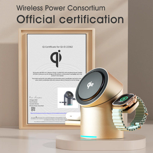 新款qi2旋轉無線充電器磁吸手機iwatch手錶耳機三合一快充底座