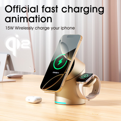 新款qi2旋轉無線充電器磁吸手機iwatch手錶耳機三合一快充底座