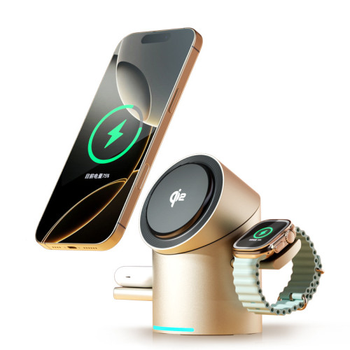 新款qi2旋轉無線充電器磁吸手機iwatch手錶耳機三合一快充底座