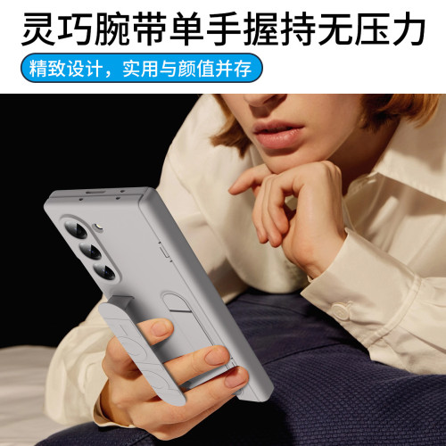 適用 三星zfold6手機殼FOLD5折曡腕帶筆槽鉸鏈全包殼膜一體保護殼