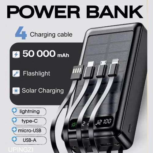 太陽能充電寶超大容量自帶線30000安培行動電源