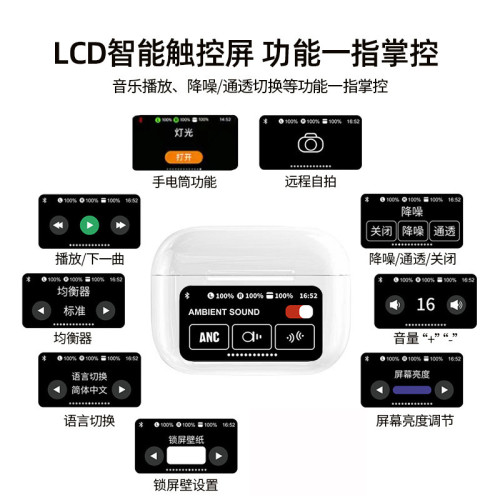 新款a9pro藍牙耳機全彩觸控螢幕超長續航ANC降噪無線款