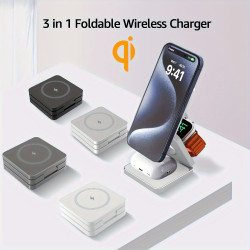 3合1磁吸無線充電器可折曡充電器適用於蘋果手機耳機和手錶