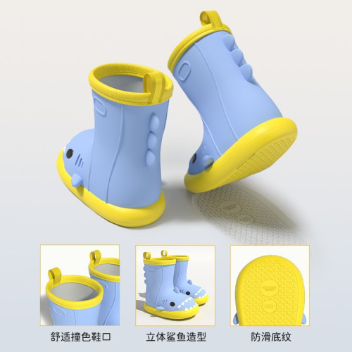 鯊魚雨鞋女款夏季防滑軟底輕便新款防水膠鞋短筒中筒女士卡通雨靴