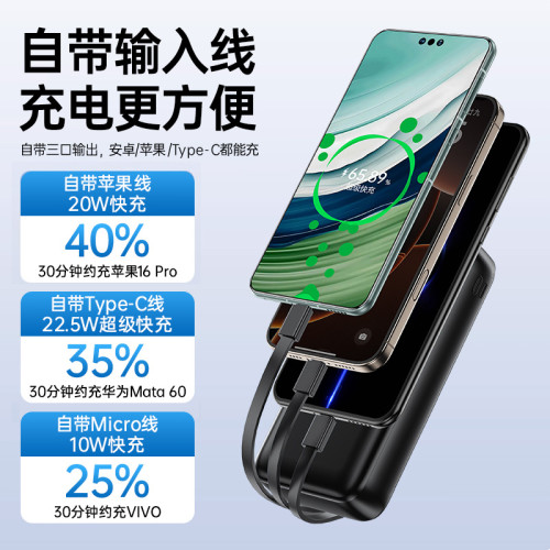 REMAX行動電源自帶4線20000安培快充充電寶20w自帶線充電寶3C認