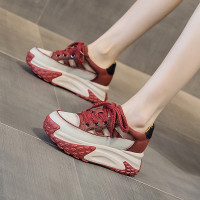 老爹鞋皮面鏤空女夏季2026新款復古輕便內增高休閒運動鞋厚底涼鞋