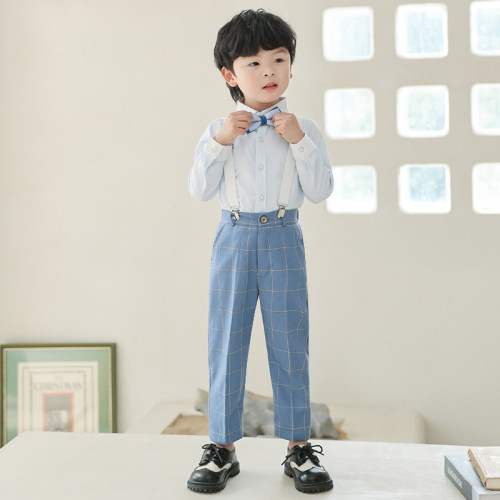 男童馬甲套裝夏短袖背帶褲中大童演出服兒童演講寶寶周嵗花童禮服
