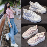 特殊網面2026春季新款老爹鞋女休閒鞋法式圓頭厚底增高休閒運動鞋