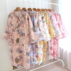 日系雙層紗布純棉睡袍女和服系帶浴袍漢服全棉休閒可愛家居服睡衣