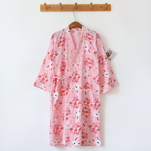 日系雙層紗布純棉睡袍女和服系帶浴袍漢服全棉休閒可愛家居服睡衣