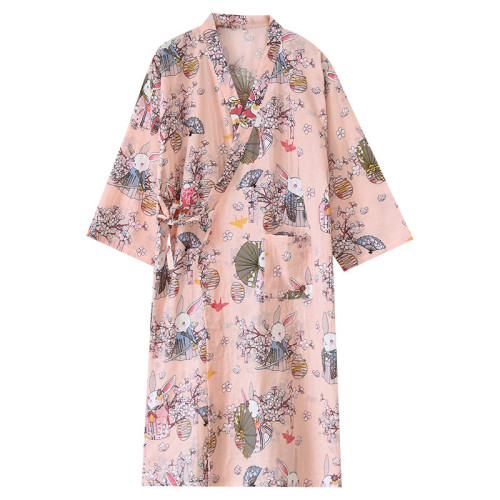 日系雙層紗布純棉睡袍女和服系帶浴袍漢服全棉休閒可愛家居服睡衣