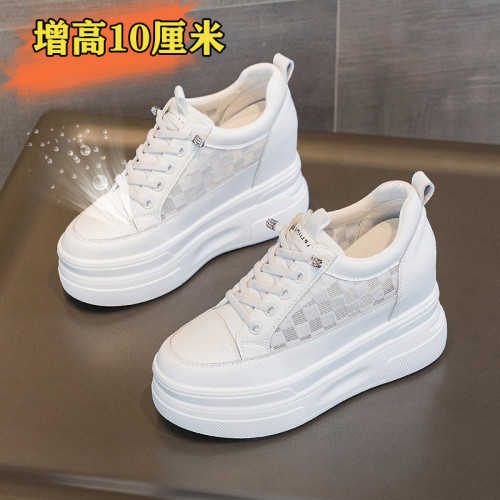 小碼新款內增高厚底透氣松糕鞋免系帶小白10公分小個子夏款女單鞋
