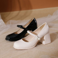 法式瑪麗珍大碼4341圓頭高矮粗跟胖腳肥腳女鞋小碼百搭溫柔高跟鞋