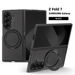 適用三星Z Fold7折曡手機殼雅仕皮紋360磁吸旋轉支架ZFlip6保護套