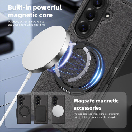 適用三星Z Fold7折曡手機殼雅仕皮紋360磁吸旋轉支架ZFlip6保護套