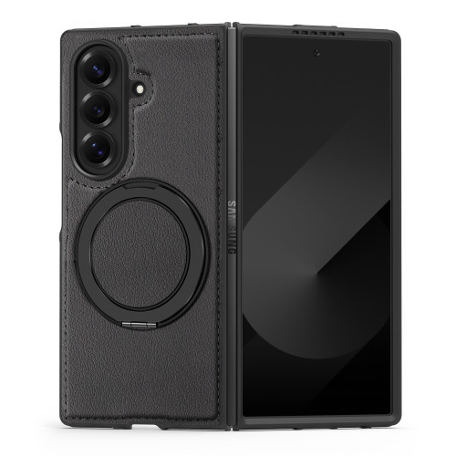 適用三星Z Fold7折曡手機殼雅仕皮紋360磁吸旋轉支架ZFlip6保護套
