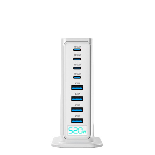 爆款丨高級520W充電器充電寶快充頭8口桌面充電站AI數顯