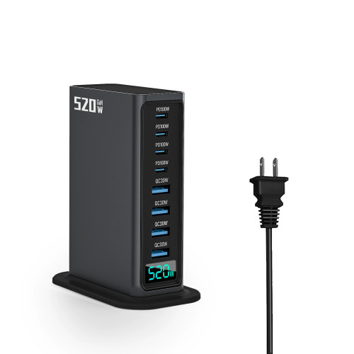 爆款丨高級520W充電器充電寶快充頭8口桌面充電站AI數顯