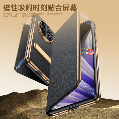 適用OPPOFindN5電鍍皮套手機殼真皮納帕針孔紋鏡頭全包支架保護套