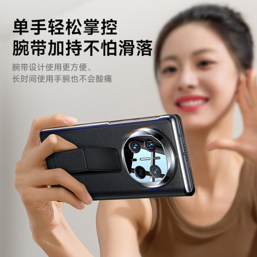 適用華爲MateX6新品腕帶支架皮套真皮磁吸翻蓋智能視窗折曡保護套