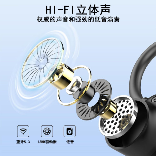 爆款無線藍牙耳機雙耳帶數顯掛耳式商務運動音降噪入耳式耳機