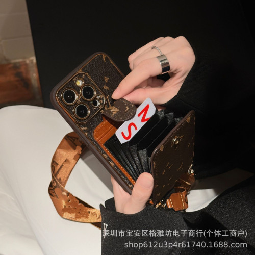 潮牌電鍍斜背翻蓋適用蘋果15promax手機殼皮質全包14pro插卡13pro