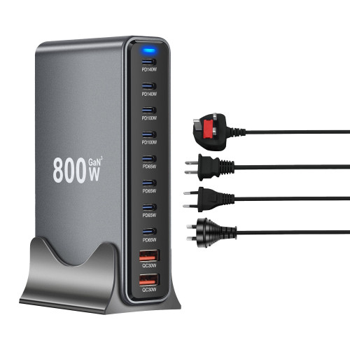 爆款800W 氮化鎵充電器多口usb快充PD140W QC30W大功率桌面充電站