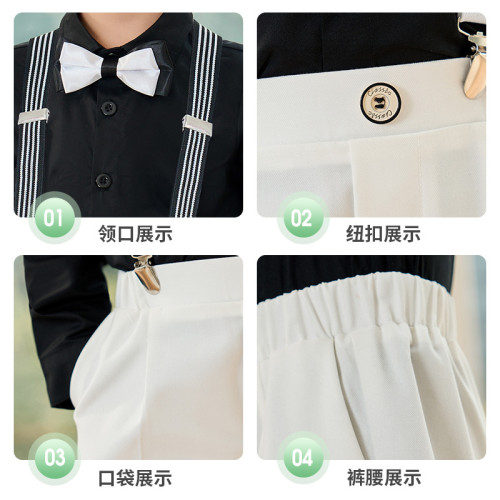 兒童背帶褲春秋新款韓版長袖襯衫套裝男童六一主持合唱表演禮服