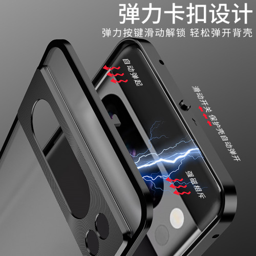 谷歌金屬彈力釦手機殼高清透明PC背版pixe17保護殼pixe18a保護套