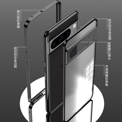 谷歌金屬彈力釦手機殼高清透明PC背版pixe17保護殼pixe18a保護套