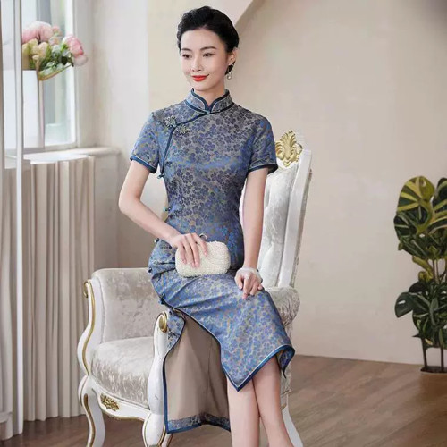 新中式真絲旗袍夏女2025新款短袖復古改良桑蠶絲連衣裙年輕款顯瘦