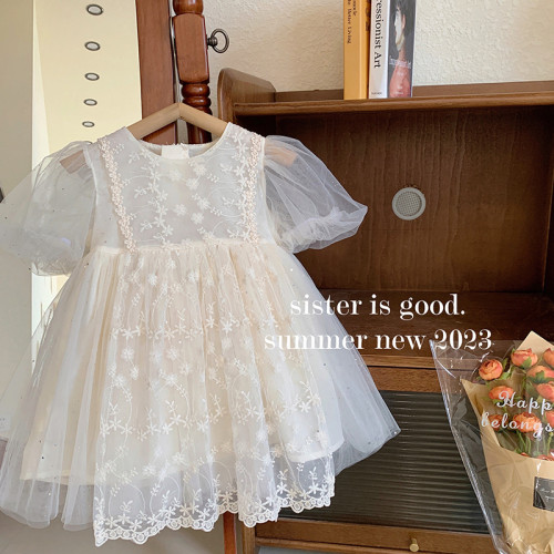 韓版童裝連衣裙女童泡泡袖蓬蓬網紗裙2025春新款淑甜美寶寶公主裙