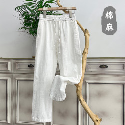23K09高端亞麻褲子男夏季薄款棉麻長褲男士休閒褲寬松苧麻直筒褲